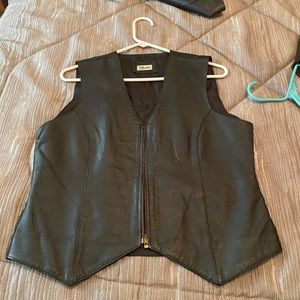 Black leather vest and poly taffeta lining only the front is leather